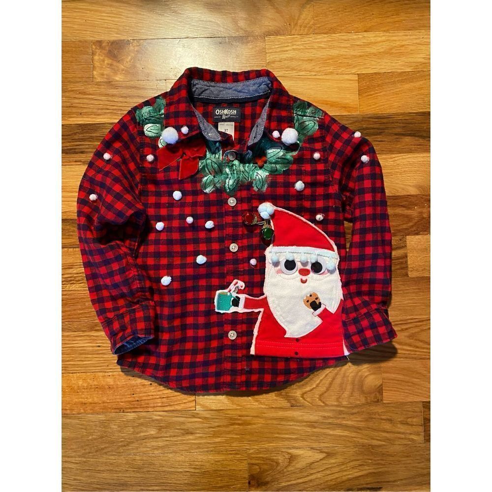 Oshkosh girls, buffalo check embellished  ugly Christmas shirt size 3T